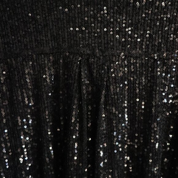 Guess Women's Sz Lrg Black Sequin V-Neck Collared Buttoned Stretch Mini Dress - Picture 9 of 16